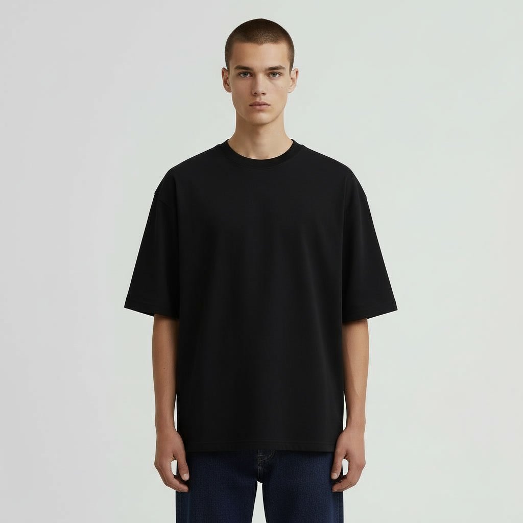 JEMX ALPA Box Tee Washed Black Luxury Knit Silhouette View